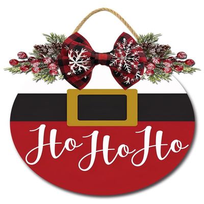 Sokomurg Christmas Welcome Sign for Front Door Christmas Santa Decoration Hohoho Wreath Door Sign Rustic Door Sign 12" Round Wood Wreaths Wall Hanging Outdoor, Indoor, Porch Hohoho Sign