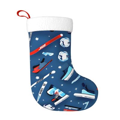 BrUgui Large Christmas Stocking, Personalized and Durable, Perfect for Holiday Decor and Gift-Giving Ice Hockey Print