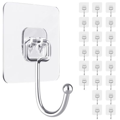 ZESLMG Large Adhesive Hooks for Hanging, 22 Pack Self Sticky Wall Hooks Heavy Duty 15lb Clear, Removable Shower Hook No Damage for Towel Key Coat Wreath Picture Outdoor Bathroom Kitchen, Waterproof