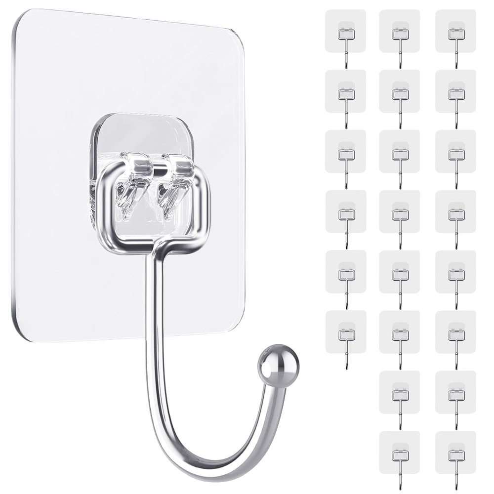 ZESLMG Large Adhesive Hooks for Hanging, 22 Pack Self Sticky Wall Hooks Heavy Duty 15lb Clear, Removable Shower Hook No Damage for Towel Key Coat Wreath Picture Outdoor Bathroom Kitchen, Waterproof