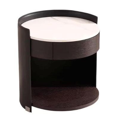 Simple Nightstand Nightstand Luxury Round Wooden End Table Marble Top Bedside Cabinet W/Drawer Bedside Dresse Leather Modern Bedside Table Space Saving