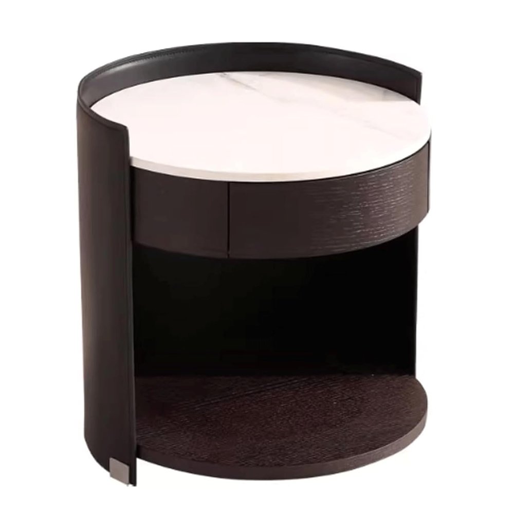 Simple Nightstand Nightstand Luxury Round Wooden End Table Marble Top Bedside Cabinet W/Drawer Bedside Dresse Leather Modern Bedside Table Space Saving