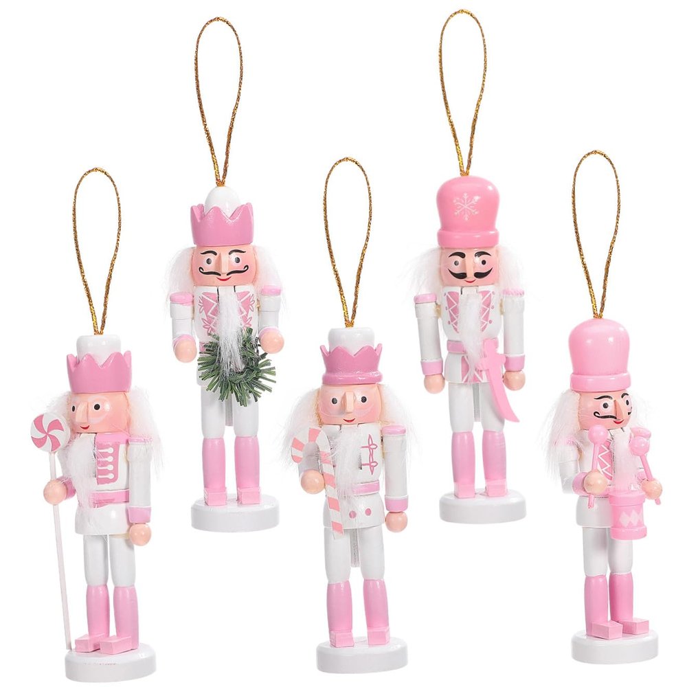 Abaodam 5pcs Christmas Nutcracker Ornaments Wooden Nutcracker Soldier Hanging Decorations Christmas Pendant