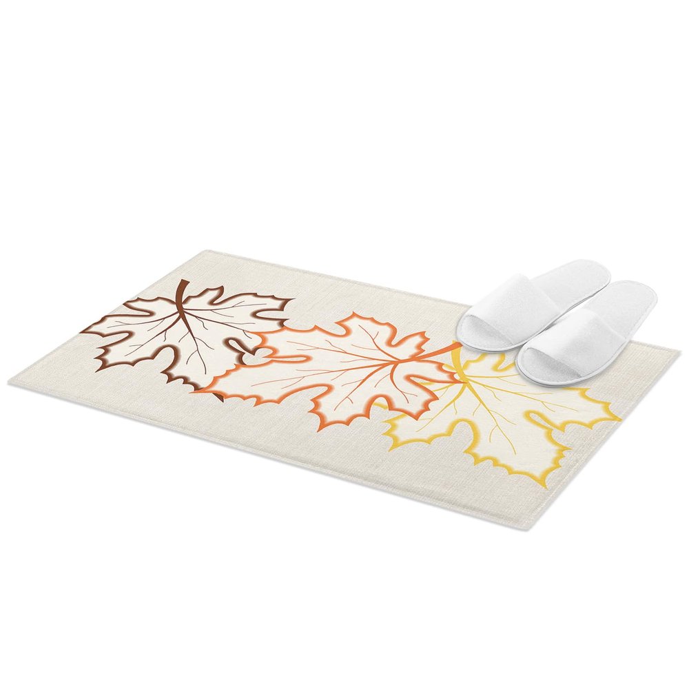 Fall Maple Leaves Plush Rug Non Slip Bath Mat, Soft Shaggy Long Fur Fuzzy Bath Rugs Thanksgiving Autumn Minimalist Geometry Carpet Mat for Bathroom Shower Home 20x32In