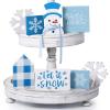 Sawysine 8 Pieces Winter Tiered Tray Decor, Let It Snow Sign Decor Farmhouse Snowflake Wooden Signs for Holiday Shelf Kitchen Coffee Bar(Blue, White) view 1