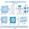 Sawysine 8 Pieces Winter Tiered Tray Decor, Let It Snow Sign Decor Farmhouse Snowflake Wooden Signs for Holiday Shelf Kitchen Coffee Bar(Blue, White) view 2