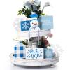 Sawysine 8 Pieces Winter Tiered Tray Decor, Let It Snow Sign Decor Farmhouse Snowflake Wooden Signs for Holiday Shelf Kitchen Coffee Bar(Blue, White) view 3
