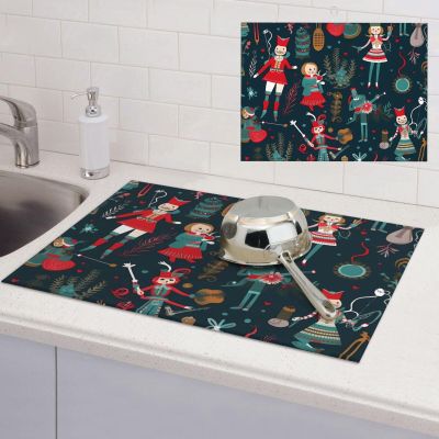 RLDOBOFE Dish Drying Mat for Kitchen Counter Non-slip Drainer Mats Women's Nutcracker Ballet Xmas Dance Dish Drying Pad Heat Resistant Coffee Mat Absorbent Draining Mat kitchen Drying Mats 18'' x 24''