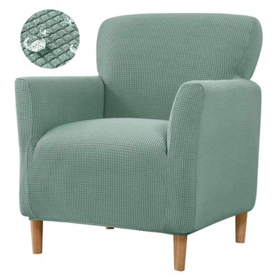 Bifaunvogel Waterproof Accent Chair Cover with Arms Stretch Jacquard Single Sofa Armchair Slipcovers Soft Couch Cover Upholstered Reading Club Chair Protector for Bedroom Office Green