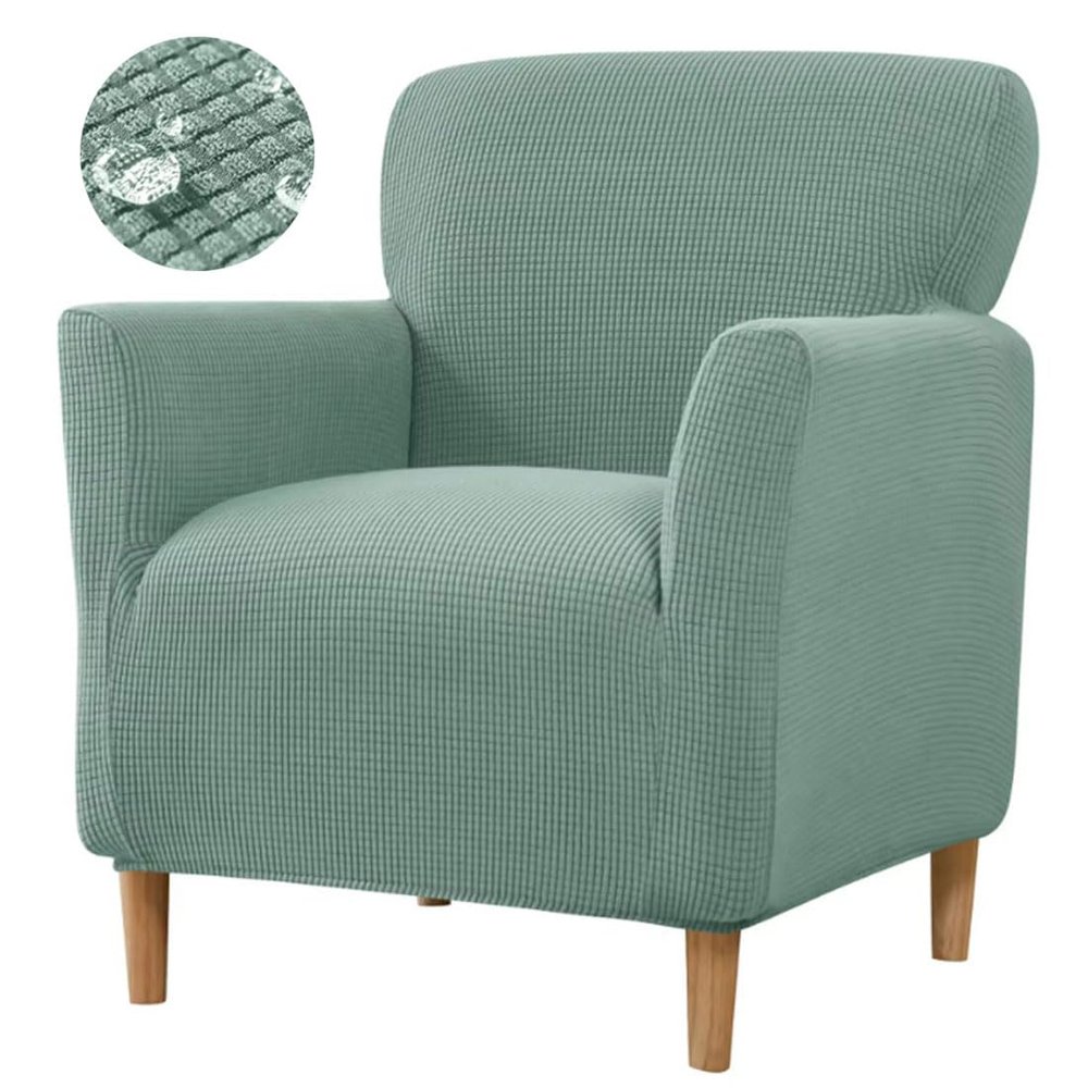 Bifaunvogel Waterproof Accent Chair Cover with Arms Stretch Jacquard Single Sofa Armchair Slipcovers Soft Couch Cover Upholstered Reading Club Chair Protector for Bedroom Office Green