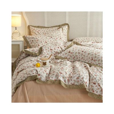 Floral Ruffle Queen Duvet Cover Set 100% Cotton With Zipper All Season Modern Fashion 4 Piece Bedding Set Simple Style 1 Duvet Covers With Zipper Fitted Sheet Pillowcases ( Color : F , Size : KING )