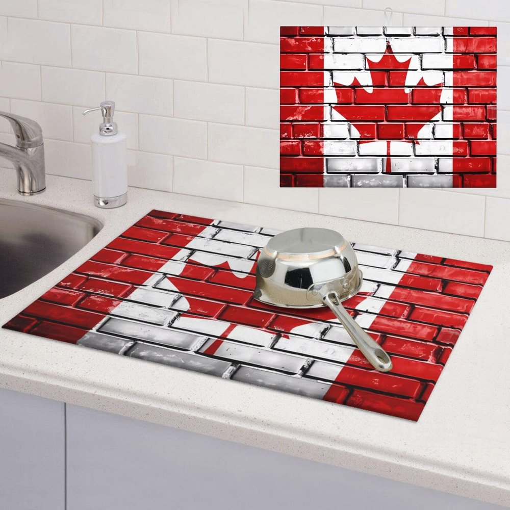 RLDOBOFE Dish Drying Mat for Kitchen Counter Non-slip Drainer Mats Canadian Flag Dish Drying Pad Heat Resistant Coffee Mat Absorbent Draining Mat kitchen Drying Mats 18'' x 24''