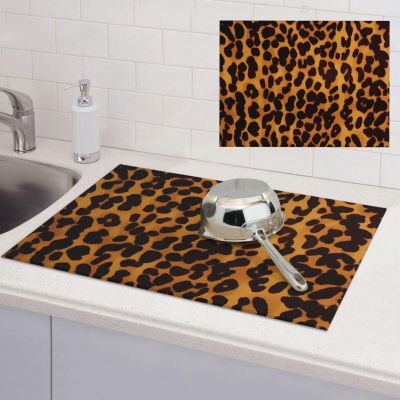 RLDOBOFE Dish Drying Mat for Kitchen Counter Non-slip Drainer Mats Cool Cheetah Leopard Dish Drying Pad Heat Resistant Coffee Mat Absorbent Draining Mat kitchen Drying Mats 18'' x 24''