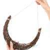 Veemoon 2pcs Rattan Garland Natural Wreath Wooden Moon Natural Door Reef Wreath Form Half Moon Rattan Summer Front Door Decor Frame Autumn and Winter Grape Vines Iron view 4