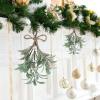 BVCED 9.1inch Artificial Hanging Mistletoe, Artificial Mistletoe Picks Christmas Mistletoe Ornament with White Bow, Mistletoe Glitter Hanging for Couple Home Party Decor(#2) view 2