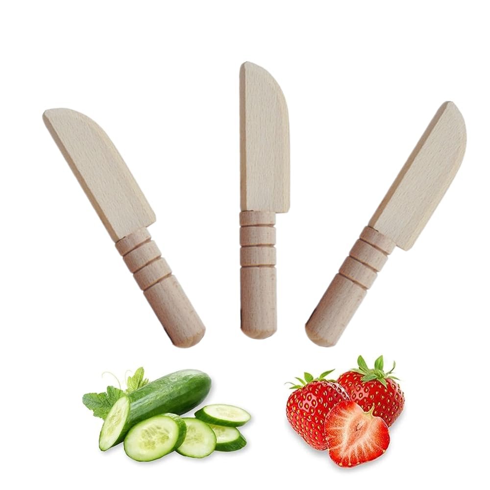 TDGBIH 3 PCS Wooden Kids Safe Cutting Knife, Children's Kitchen Tools for Cooking, Veggies, Fruits, Salad, Cake (For 2-10 Years Old)