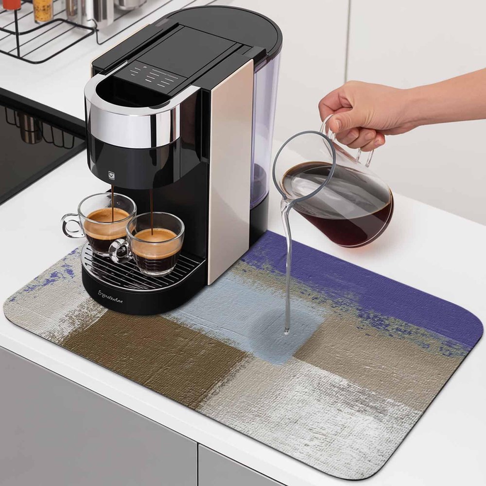 Elegant Purple Dish Drying Mat for Kitchen Counter, Absorbent Quick Dry Dish Dry Placemats, Countertop Dishes Drainer Mats Drying Pad Non Slip, Retro Brown Beige Modern Oil Painting 1 Pack, 16"x12"