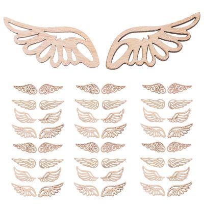 Abaodam Angel Wings Wood Slices Cutouts DIY Craft Unfinished Wooden Cutout Charm Blank Ornament for Birthday DIY Painting Tags Wedding Home Decoration 80Pcs