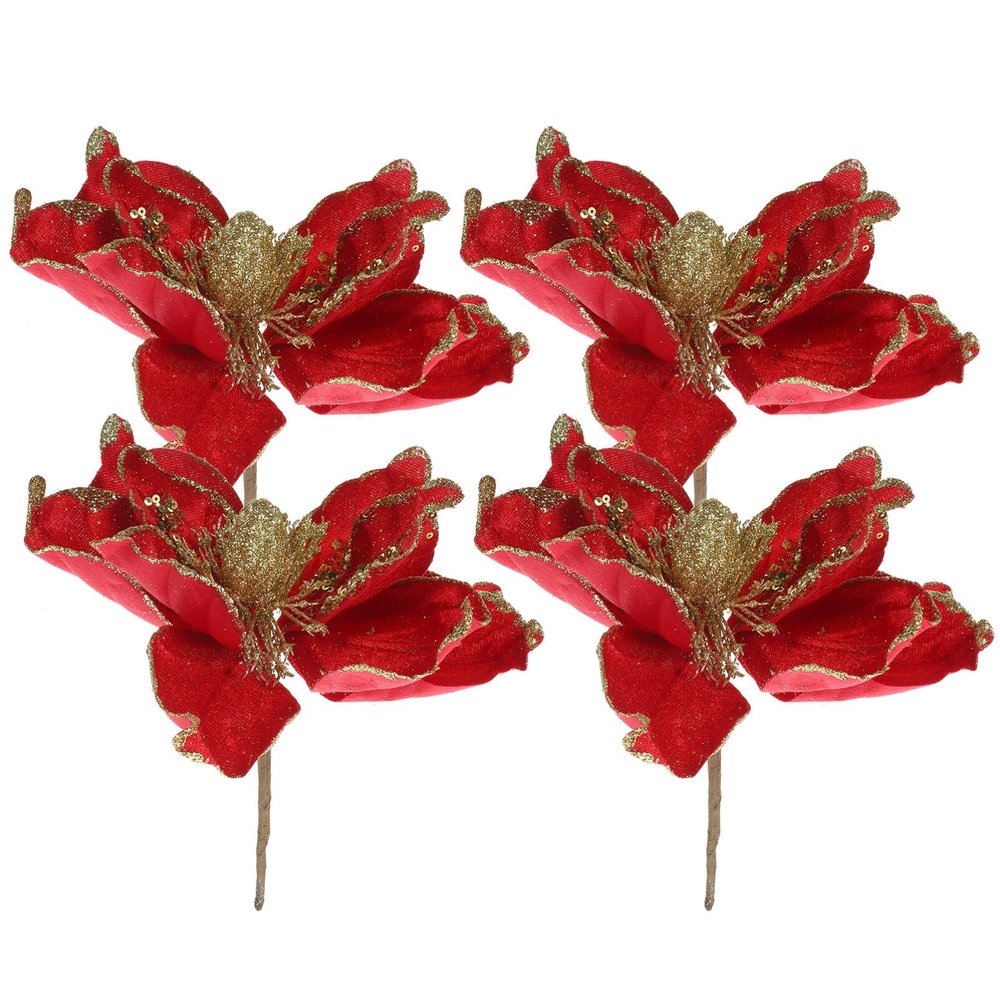 BESTOYARD 4pcs Christmas Poinsettia Flower 22cm Artificial Glitter Poinsettia Christmas Tree Ornaments DIY Wreath Garland Xmas Flower for Wedding Festive Party Decor
