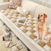 Funnyfuzzy Cream-Coloured Large Plaid Square Pet Mat Bed Couch Cover - Premium Cotton Protective Sofa Cover for Gardenchic - Funny Fuzzy Couch Cover view 1