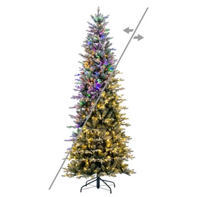 Vickerman 9' x 48" Frosted Whistler Spruce Artificial Instant-Connect Pre-Lit Christmas Tree with 800 Color Changing LED Mini Lights, 3310 Realistic Frosted Tips, Foot Switch and Folding Metal Stand