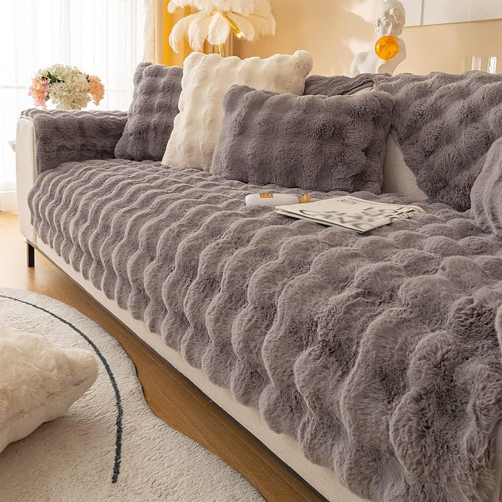 Soft Couch Cushion Covers - Cosy Plush Solid Colour Non-Slip Couch Cover - Funny Fuzzy Couch Cover - Furniture Protector Chaise Lounge Sofa Slipcover