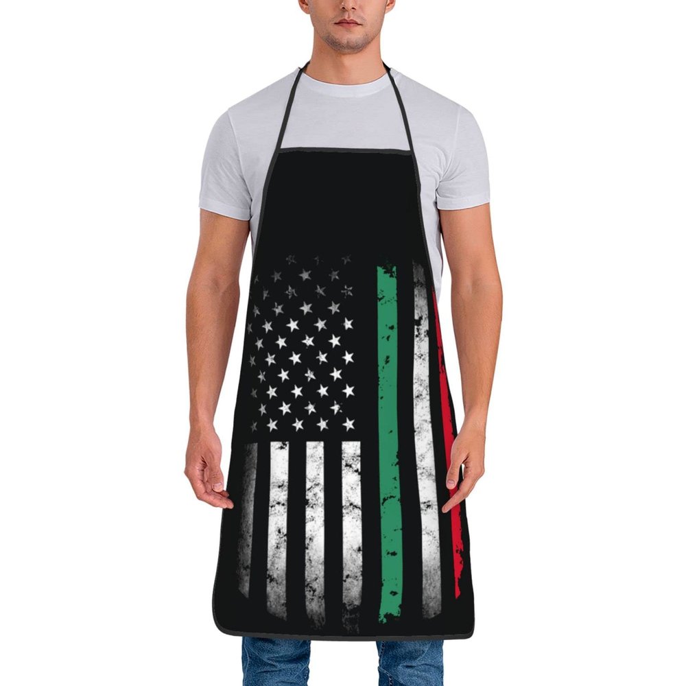 American Italian Flag Waterproof Unisex Adjustable Waterproof Apron With Pocket Chef Barber Apron