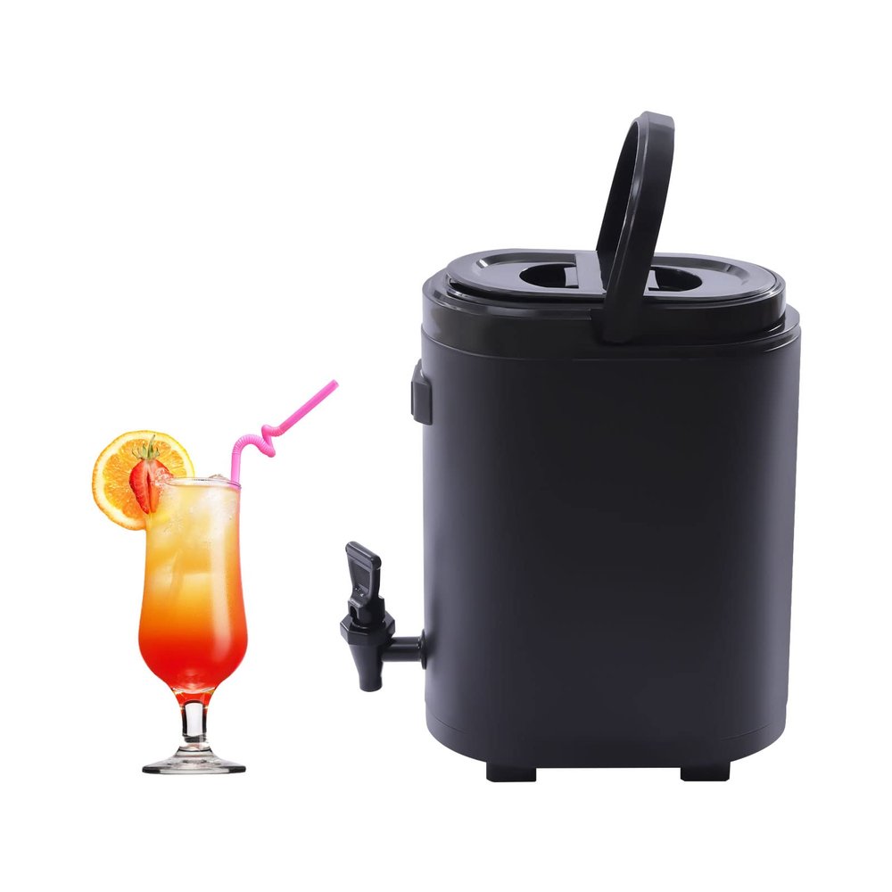 2.4Gallon Insulated Beverage Dispenser, 304 Stainless Steel Insulated Drink Dispenser Foldable Feet Cold And Hot Drink Dispenser With Thermometer, For Coffee, Tea, Water, Milk