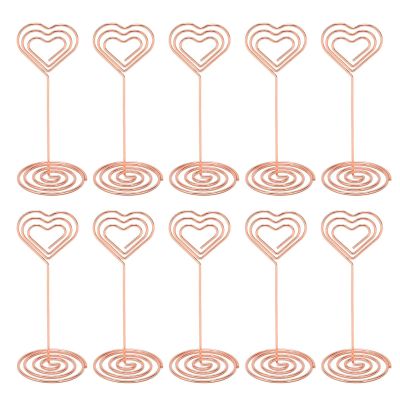10Pcs Table Number Stands, Metal Cute Gold Table Number Holders, Place Card Holder, Layered Heart Style Table Sign Holders for Photos, Birthdays, Weddings Party(Rose Gold)