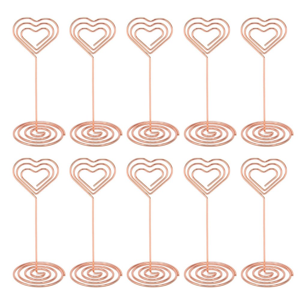 10Pcs Table Number Stands, Metal Cute Gold Table Number Holders, Place Card Holder, Layered Heart Style Table Sign Holders for Photos, Birthdays, Weddings Party(Rose Gold)