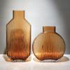 Decorative Vase Brown Transparent Glass Vase Home Coffee Table Office Desktop Restaurant Decoration Vase Modern Small Mouth Vase Ceramic Vase Glass Vase Hydroponic Flower Vase (Size : Brass) view 4