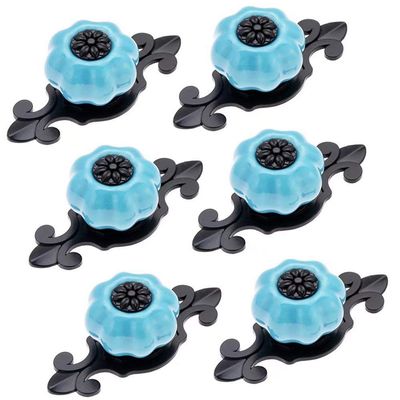 Ceramic Knobs,C 6 pcs Colorful Pastoral Style Cupboard Wardrobe Handles Furniture Door Pulls Bathroom Decoration Handle Kitchen Bedroom Door Drawer Knobs (Color : Blue, Size : Black Base)