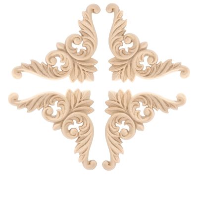 BSYMDH 4PCS Corner Wooden Carving Decal Unpainted Wood Appliques Onlays DIY Wood Carved Furniture Appliques Onlays for Wall Bed Door Wardrobe Cabinet Furniture Decoration(07,12x12cm/4.72x4.72inch)