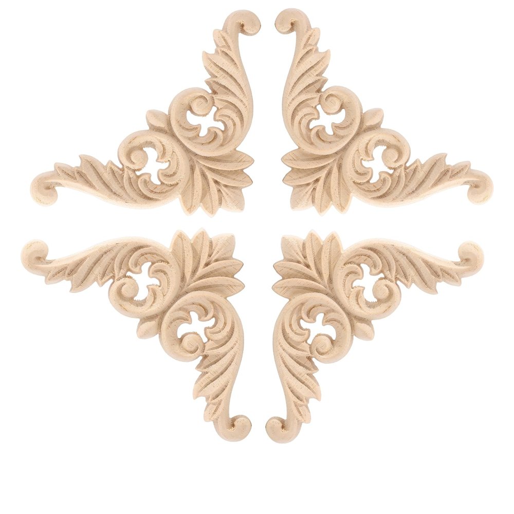 BSYMDH 4PCS Corner Wooden Carving Decal Unpainted Wood Appliques Onlays DIY Wood Carved Furniture Appliques Onlays for Wall Bed Door Wardrobe Cabinet Furniture Decoration(07,12x12cm/4.72x4.72inch)
