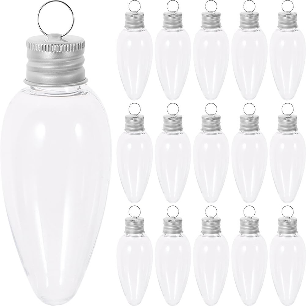 24pcs Small Light Bulb Candy Bottle Clear Plastic Candy Jar Fillable Light Bulb Container Hanging Ornament Case Banquet Plastic Bottle Christmas The Pet