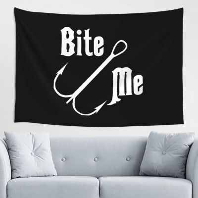 Fisherman'S Fish Hook Bite Me Tapestry Wall Hanging Decorative Blanket Bedroom Living Room Dormitory Tapestry 60 * 40 Inch Tapestry Can Be Outdoors Black