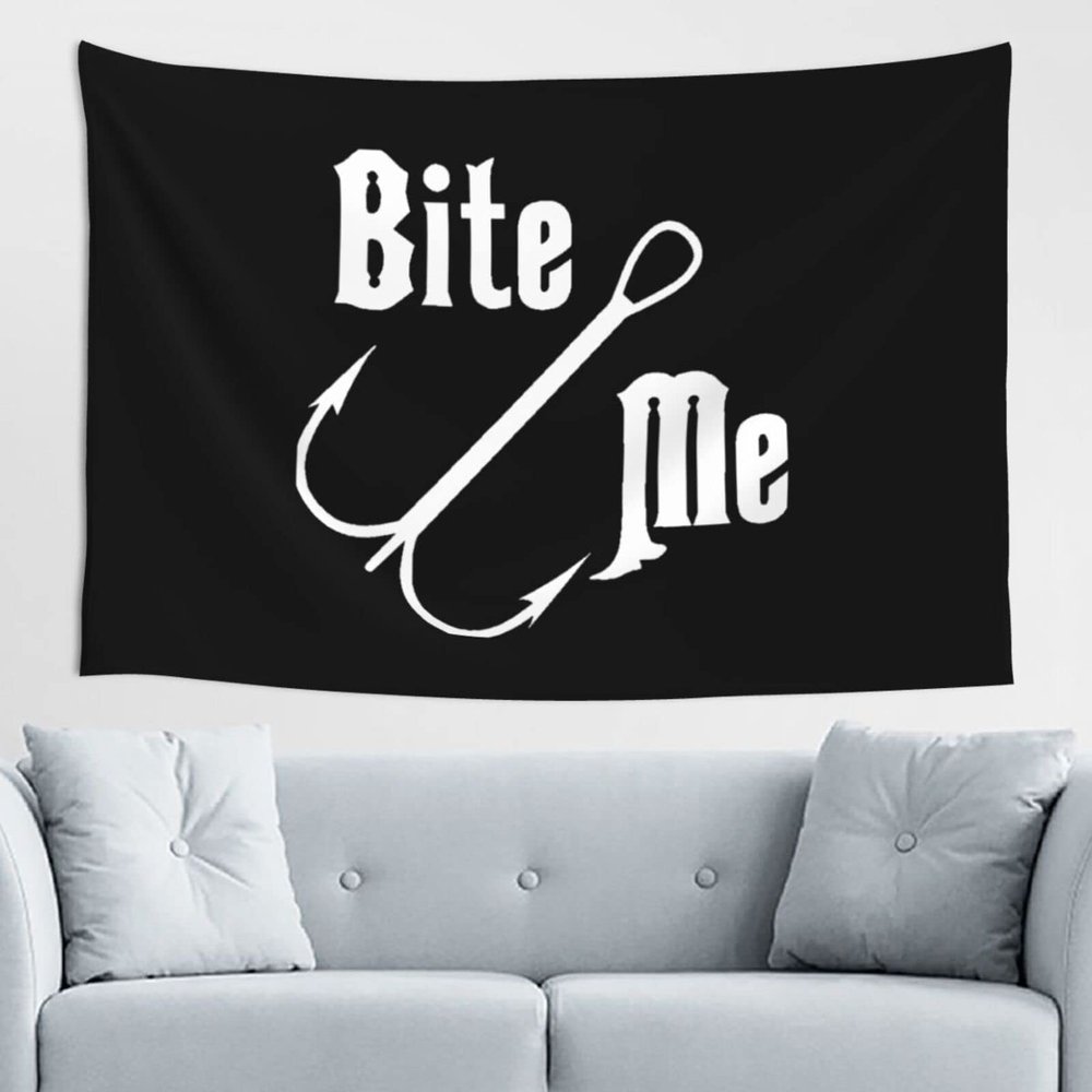 Fisherman'S Fish Hook Bite Me Tapestry Wall Hanging Decorative Blanket Bedroom Living Room Dormitory Tapestry 60 * 40 Inch Tapestry Can Be Outdoors Black