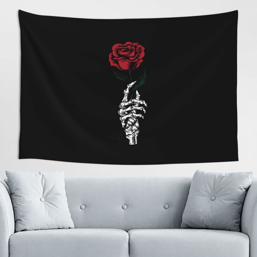 Skeleton Rose Tapestry Wall Hanging Decorative Blanket Bedroom Living Room Dormitory Tapestry 60 * 40 Inch Tapestry Can Be Outdoors Black
