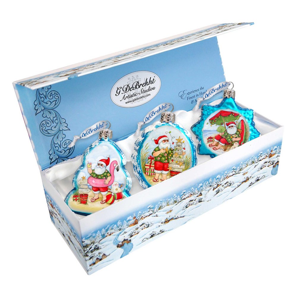 Christmas on the Beach Mercury Glass Ornaments Set of 3 by Susan Winget | Christmas Santa Snowman Dcor - 779150S3-SW