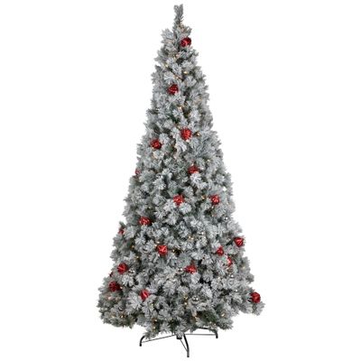 Pre-Lit Snowy Bristle Pine Artificial Christmas Tree - 7' - Warm White LED Lights