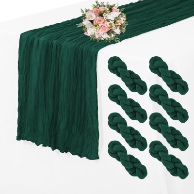 8 Pack Cheesecloth Table Runner 35 x 70 inch Long Boho Cheese Cloth Gauze Table Runners Semi Sheer 6FT Table Runner for Wedding Decor, Bridal Shower, Birthday Party, Table Decor (Emerald Green)
