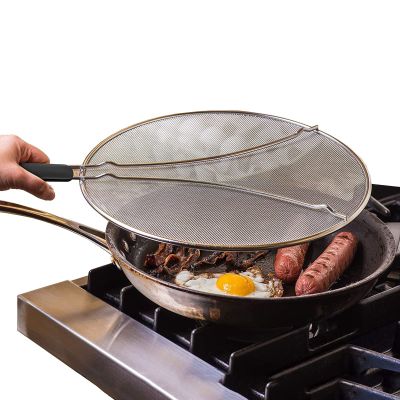 3 Sizes Anti Oil Splatter Guard, Stainless Steel Fry Pan Splatter Screen with Soft Grip Handle, Heavy Duty Grease Splatter Guard,for Grease Oil Guard, Safe Cooking Lid (Size : 25cm/9.8in)