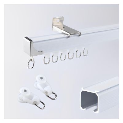 Thicken Aluminum Curtain Tracks, Heavy Duty Curtain Rod, Wall Mounted Curtain Rail, Easy-to-install Curtain Single Tracks, For Room Divider,bedroom, Living Room, Kitchen, Bathroom(Color:White,Size:1.6
