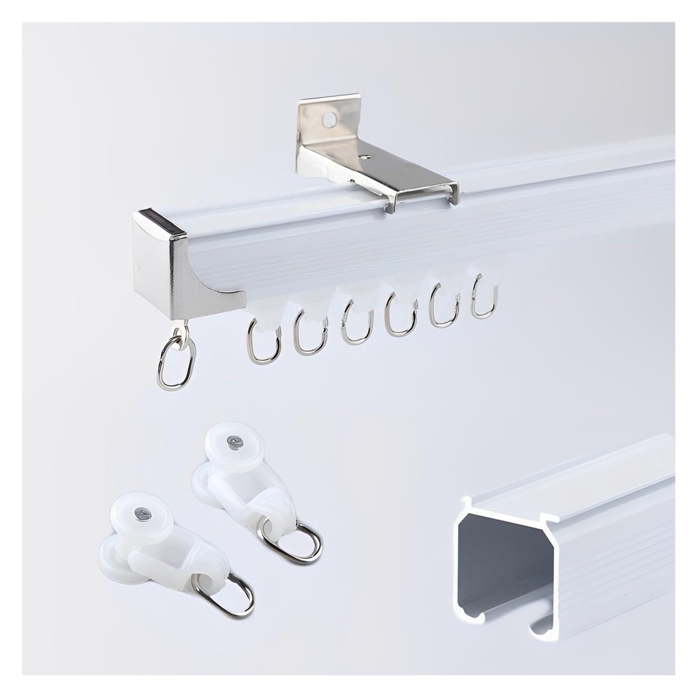 Thicken Aluminum Curtain Tracks, Heavy Duty Curtain Rod, Wall Mounted Curtain Rail, Easy-to-install Curtain Single Tracks, For Room Divider,bedroom, Living Room, Kitchen, Bathroom(Color:White,Size:1.6