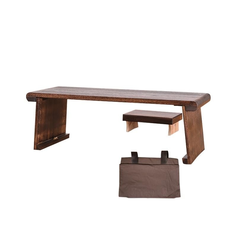 end Tables Wooden Floor Table with China's Ancient Furniture Chair Asian Guest Room Eastern Traditional Wooden Tea Table Home Decor (Size : Table Bench Bag)