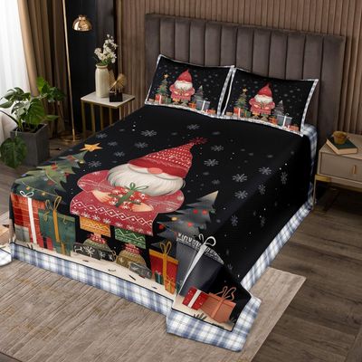 3 Piece Christmas Gnomes Quilt Bedding Set Women Aldult Lightweight Bedding Xmas Theme Bedspread Set Santa Claus Snowflake Bedspread Coverlet Soft Microfiber Home Quilt Set for King Bed All Season