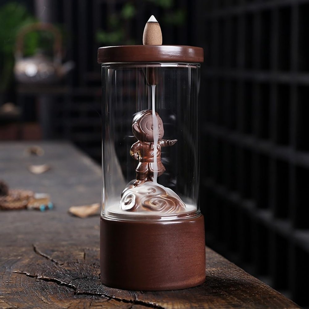 LipomA Incense Burner Holder Backflow Waterfall Unique Monkey Incense Cones Holder Handmade Ceramic for Halloween/Aromatherapy/Yoga/Home/Room/Office Dec