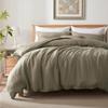 TOSMO 100% Linen Duvet Cover Set with Button Closure, 2 Pieces (1 Duvet Cover with 1 Pillowcase), Soft Breathable Durable Farmhouse Bedding - Twin, Taupe view 1
