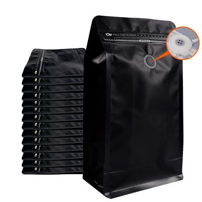 Coffee Bags with Valve (50 PCS,16oz/1lb) Black High Barrier Aluminum Foil Flat Bottom Standing Coffee Beans Storage Packaging Bags, Reusable Heat Seal Side Zipper Pouches for Small Business and Home