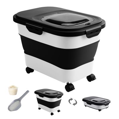 DDMOMMY 20-30 Lbs Rice Storage Container,Collapsible Food Storage Containers with Rolling Wheel Airtight Locking Lid,Flour Storage Container with Cup and Scoop,Suitable for Food,Rice,Pet Food,Flour